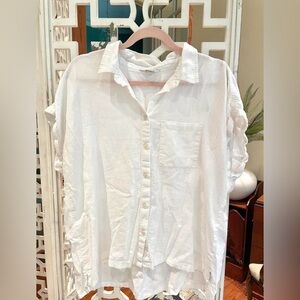 Orvis cotton off White Button Down short sleeve Shirt